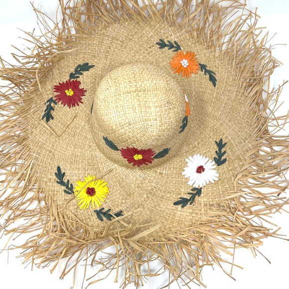 Hat Attack Floral Straw Charlotte Sun Hat in Natural New - Picture 3 of 11